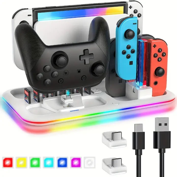 Multifunctional Charging Dock With RGB LED Lighting For Nintendo Switch & Switch Oled Storage Racks NS Pro Charger Base