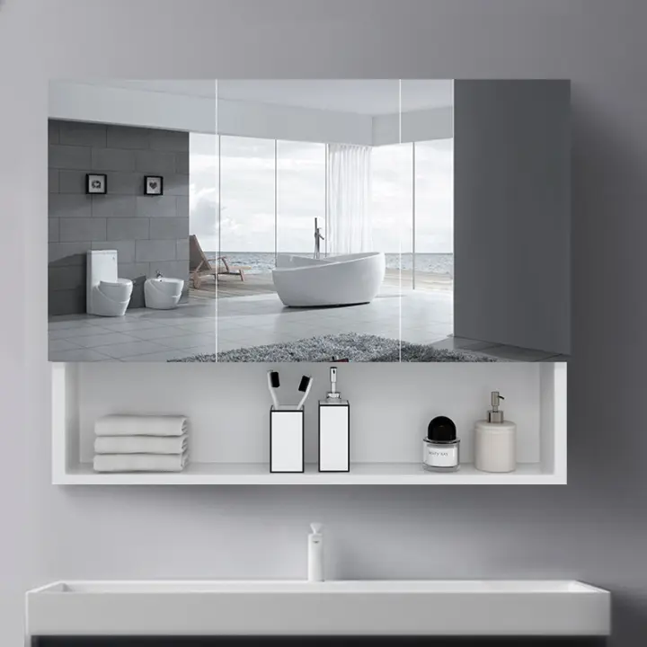 Bathroom Shelf Free Aluminum Perforated Mirror Cabinet With Space European Style Without Storage Wall Mounted Lazada Ph - Wall Mounted Bathroom Cabinets Without Mirror