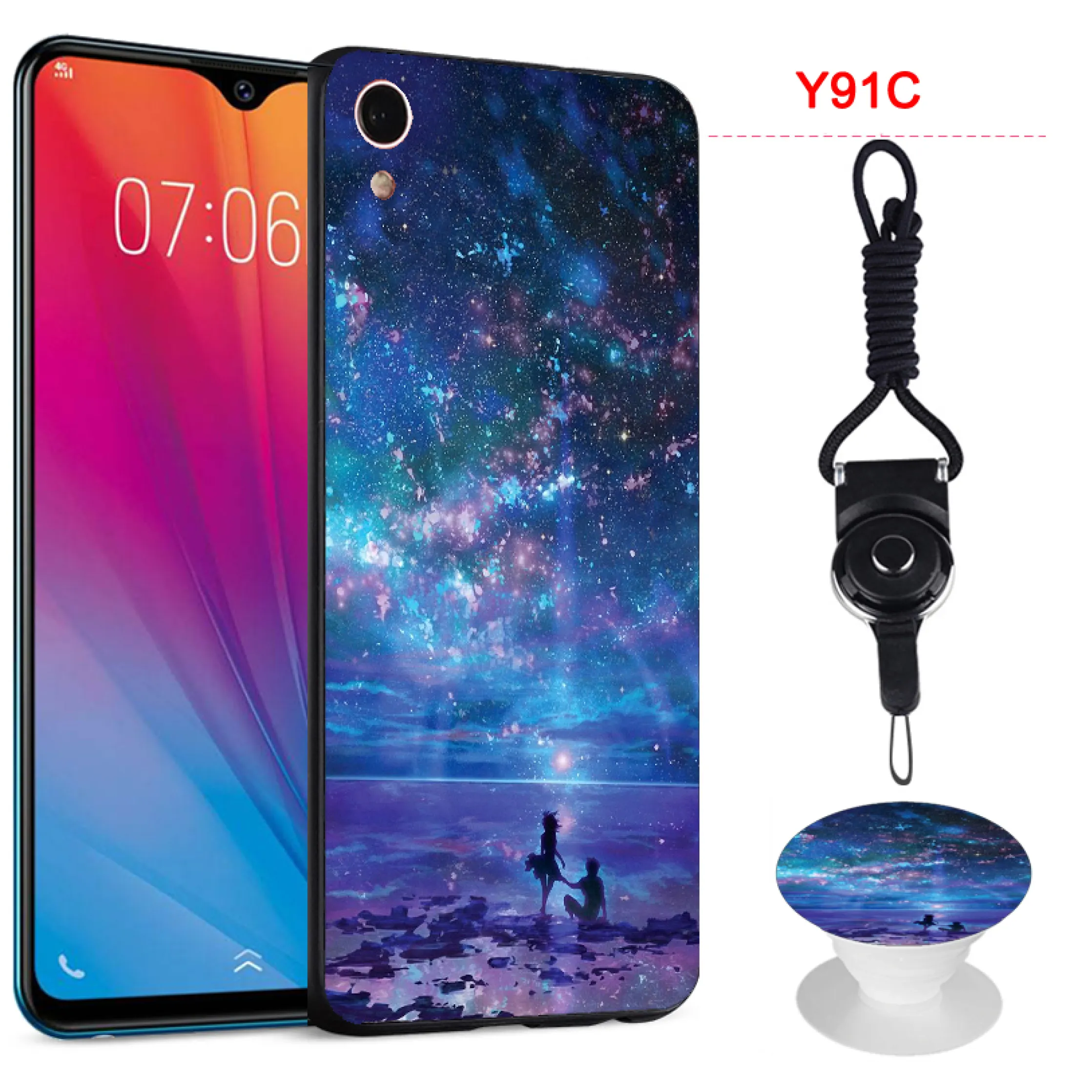 Phone Case Silicon Soft Case Cover For Vivo Y91c Vivo 1820 With The Same Pattern Phone Bracket And A Rope Lazada Ph