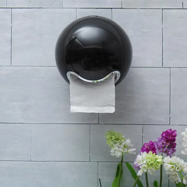 Bathroom Ball Shaped Face Emoji Wall Mounted Tissue Holder Toilet Roll Paper Box - Black