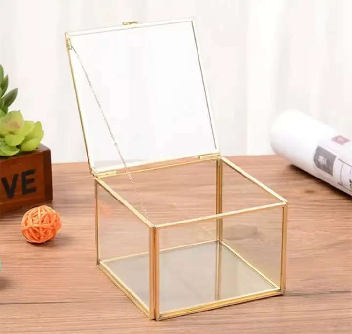Glass Box small rectangular box in clear glass with a metal frame and mirrored base Ready Stock Gift Box Tunang Ready