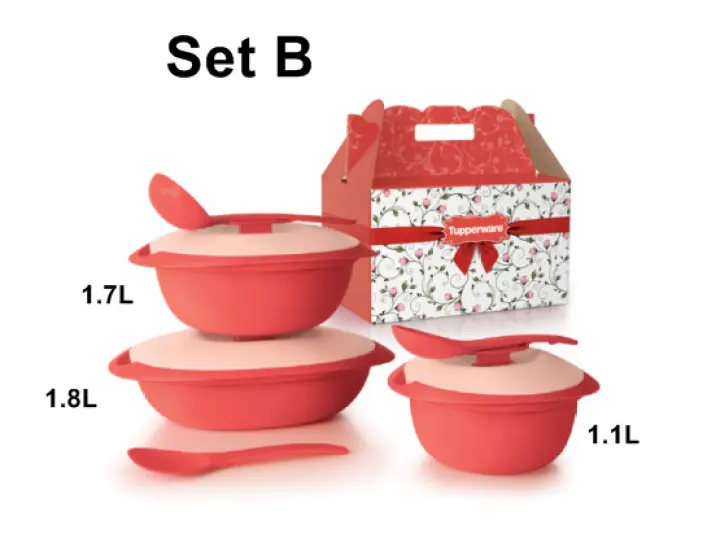 Tupperware Coral Serveware Set with Sambal Dish /  Coral Serveware Set with Plate / Coral Serveware with Plate and Bowl