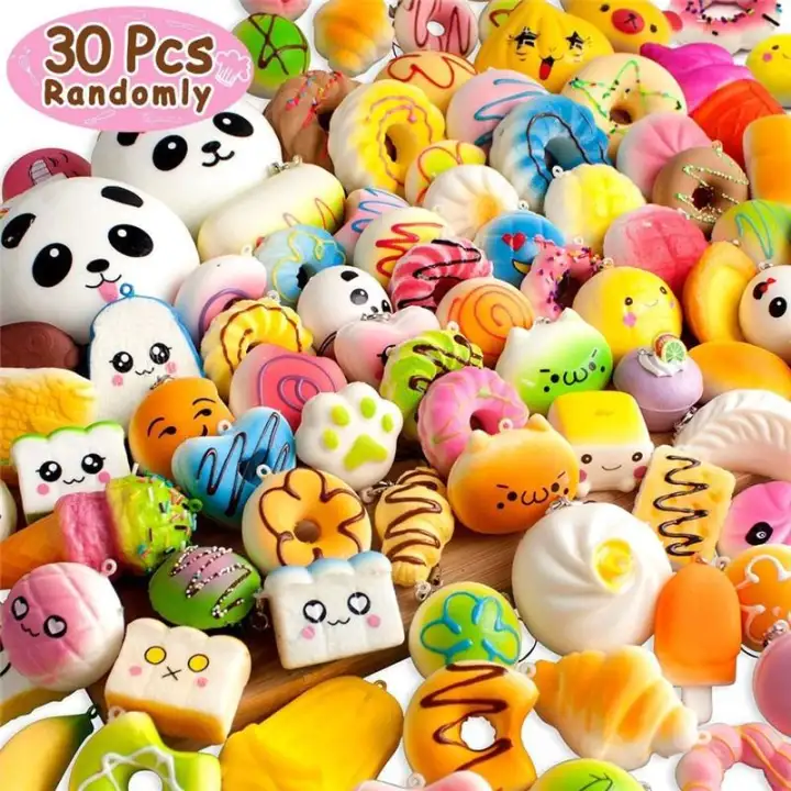 5/10/20/30 Pcs Squishy Slow Rising Bread Cake Bun Pendant Donut Squishies Toy Squeeze Toys