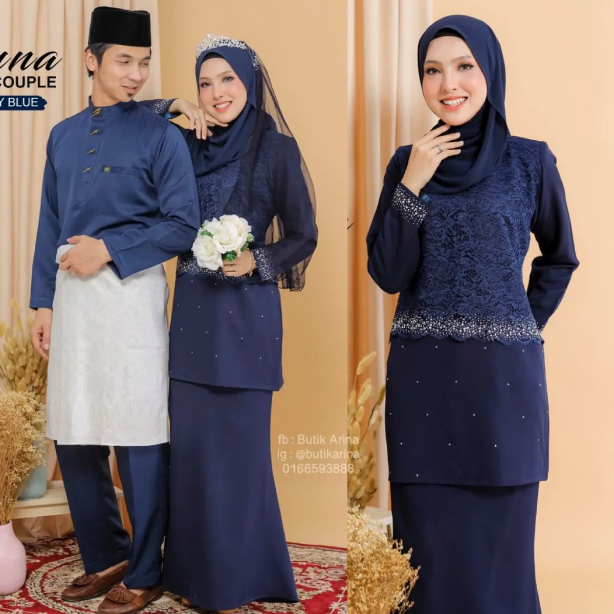 Baju Kurung Set Baju Kurung Moden Youna Nikah Sanding Tunang Bridesmaid Couple Sedondon Biru Gelap Dark Navy Blue Koleksi Hari Raya Lazada