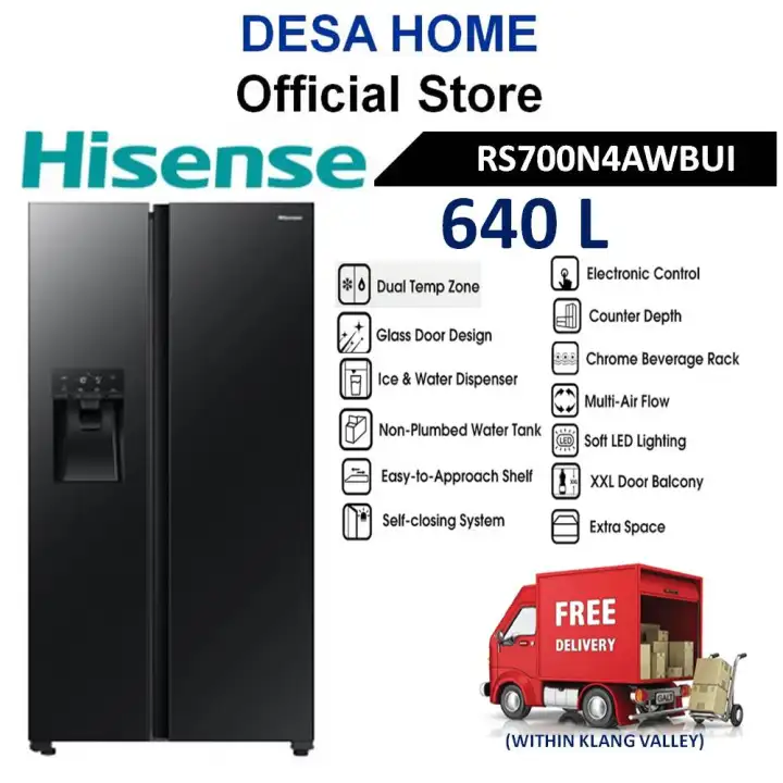 [FREE DELIVERY WITHIN KL] HISENSE RS700N4AWBUI 640L SIDE BY SIDE INVERTER FRIDGE