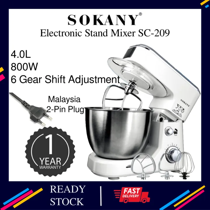 [PROMO SALES] SOKANY Electronic Stand Mixer SC-209 Stainless Steel Bowl  800W 6 Speed 4 Liter Multifunction Dough Stand Mixer Household Electric  Food 