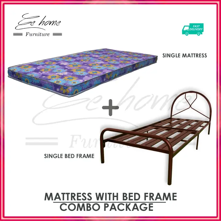 Ee Home Set Single Bed Frame With Mattress Katil Besi Bujang Katil Single Size Tilam Single Super Base 单人床 床垫组合 Foam Sponge Lazada