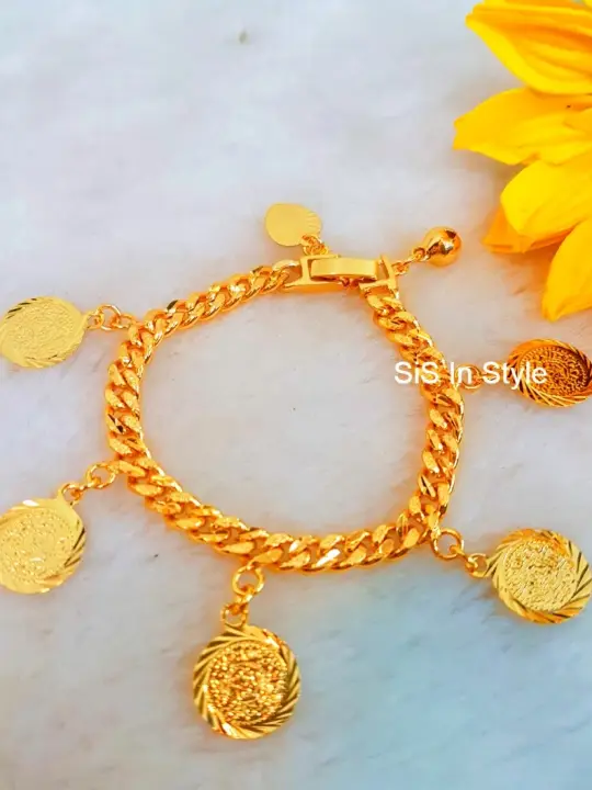 Emas Korea 24k Rantai Tangan Budak Sauh Lebar 5mm Duit Syiling Lebar 1 2cm Bracelets For Kids Gelang Tangan Lazada