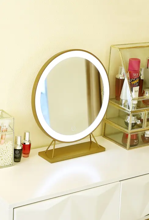 40cm White Putih Led Light Mirror Cermin Lampu Round Small Nordic Style Makeup Beauty 3 Lighting Mode Smart Touch Control Table Bedroom Bilik Tidur Metal Frame Modern Minimalist Fashion Hd Adjustable 360