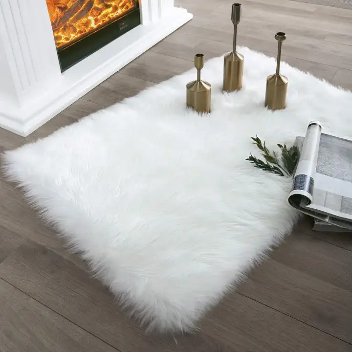 80 160cm Ultra Soft Faux Fur Area Rug, White Fur Bedroom Rug