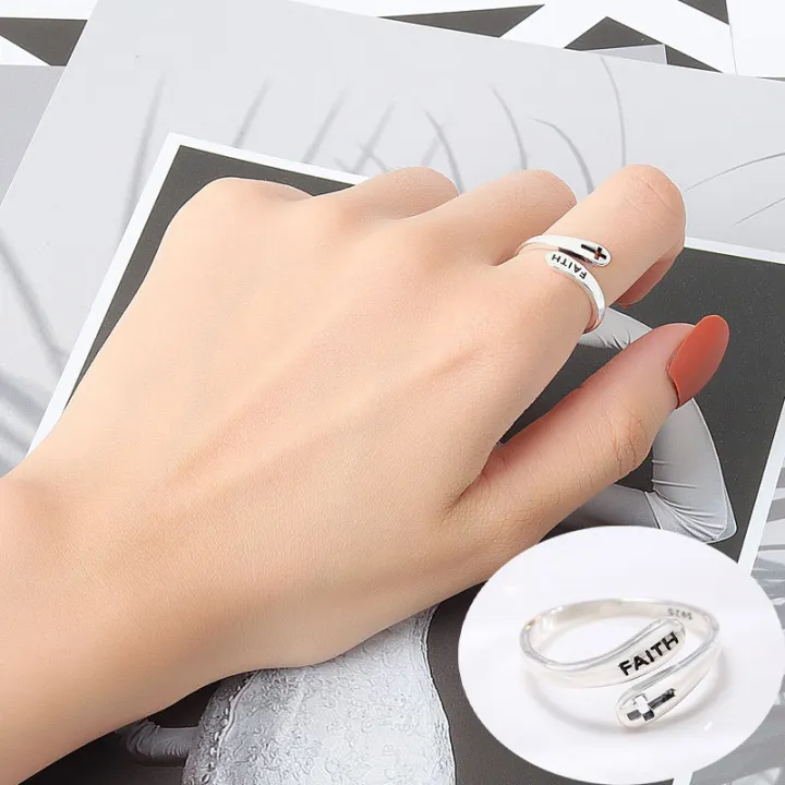Color Charm Cross Shape FAITH Letter Rings for Women Men  Adjustable Open Finger Ring Believer Couple Jewelry Lovers Gift