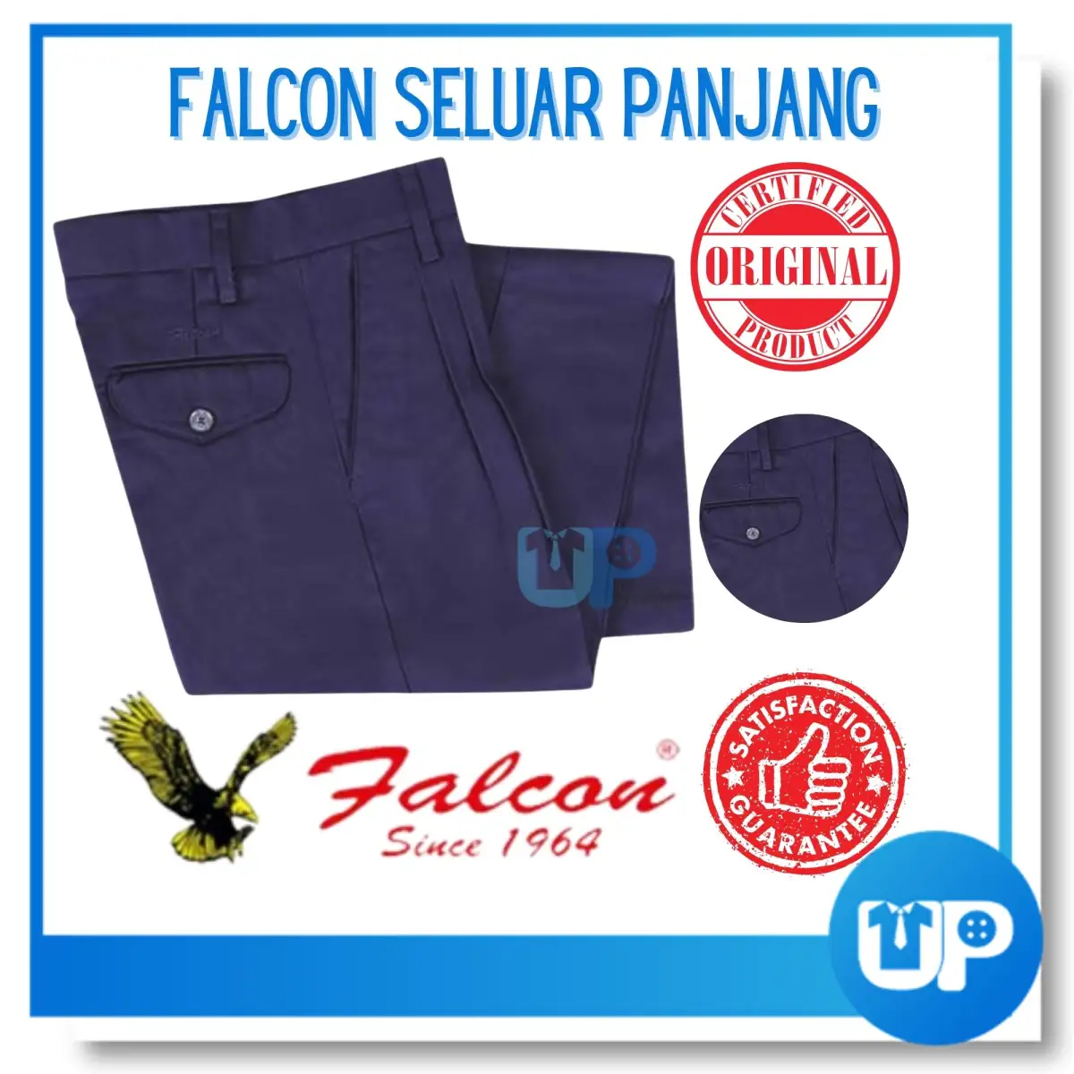 Seluar Panjang Biru Tua Tiada Getah Falcon 456EX Uniform Sekolah Seluar  MRSM Kain Cotton  Kedai Baju Sekolah Uniform Pelangi