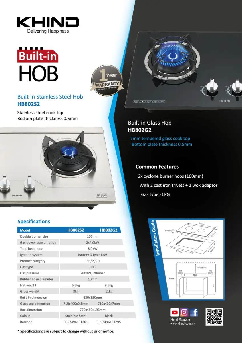 Aod Khind Gas Stove Built In Gas Hob Hb802s Dapur Kualiti Bagus Big Frame Big Fire Authorized Online Dealer Stainless Steel Glass Lazada
