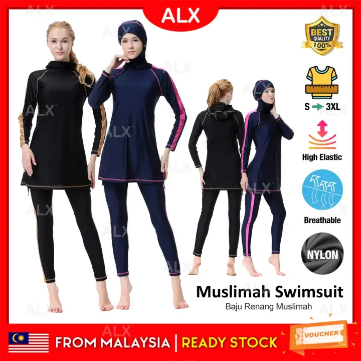 Alx Malaysia Women Full Cover Sleeve Nylon Muslim Muslimah Quick Drying Swimming Suit Swimwear Swimsuit Baju Renang Beach Lazada
