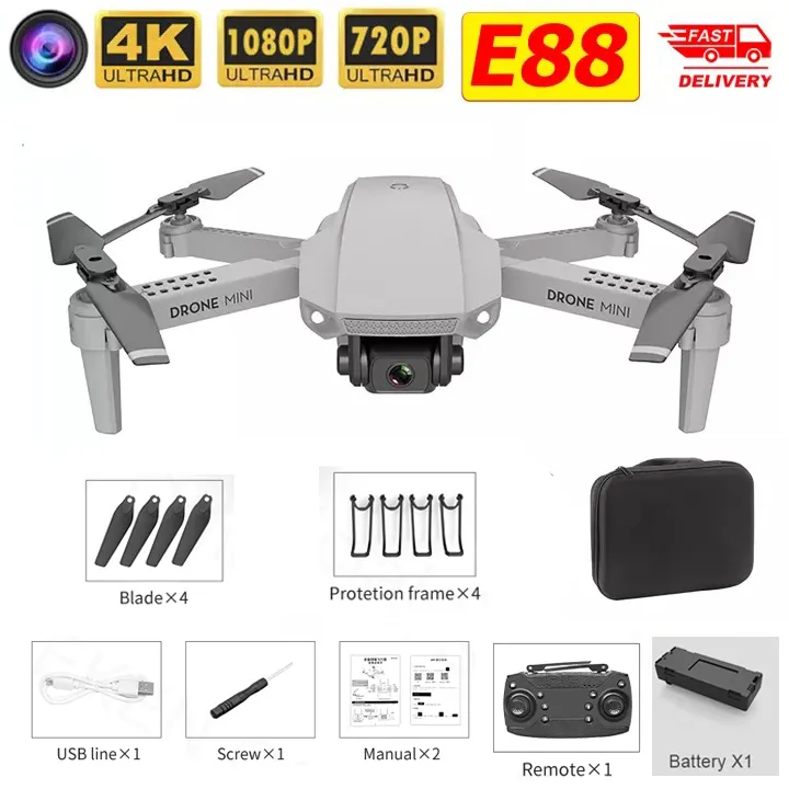 Delivered From Kuala Lumpur Stock In Malaysia 2021 New Mini Spy Camera E88 Ky905 Drone With Hd Camera Drone Murah Malaysia Drone 4k Equipped With Wifi Fpv Wide Angle Hd 4k 1080p Camera Height