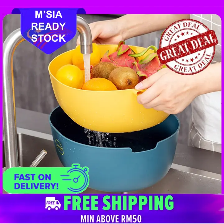 Double Layer Fruit Vegetable Washing Strainer Container / Colandar Basket Kitchen Colander "O"