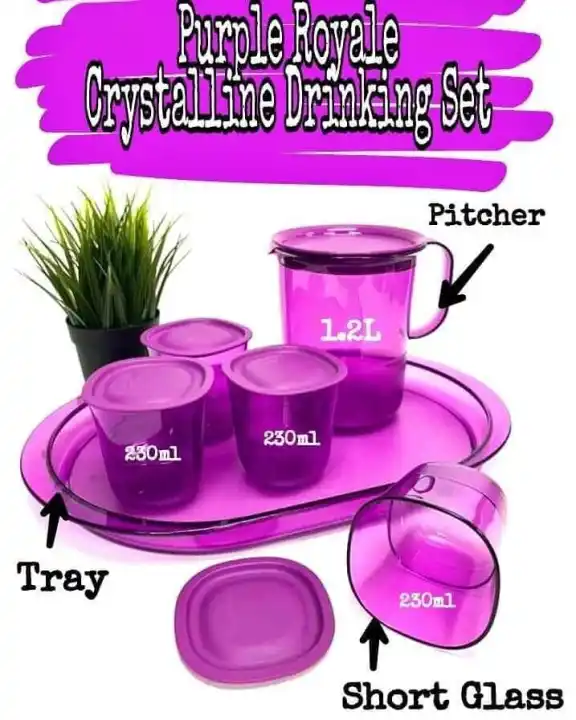 Tupperware Purple Royale Crystalline Pitcher + Short Glass + Serving Tray (6 Item)