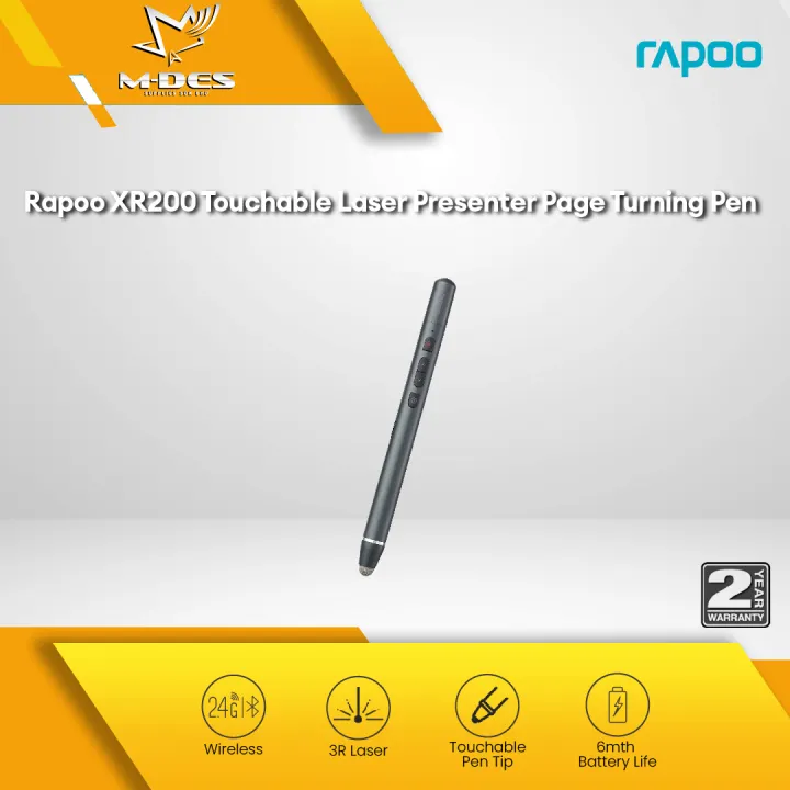 Rapoo XR200 USB 2.4G Touchable Rechargeable 3R Laser Presenter Pen Wireless Presenter Laser Pointer Remote Control Infrared Presenter Capacitive screen Pen For Projector PPT