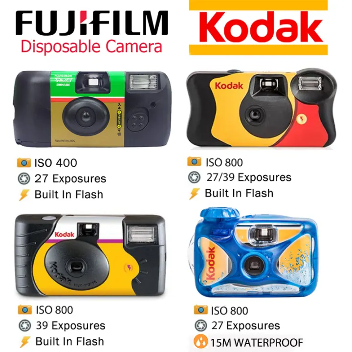 Fujifilm Simple Ace Kodak Daylight Kodak Power Flash Hd Kodak Funsaver Fun Saver Kodak Sport Waterproof 35mm Iso 400 Ios 800 Single Use Disposable Film Camera 27 27 12 Exposures Lazada Singapore