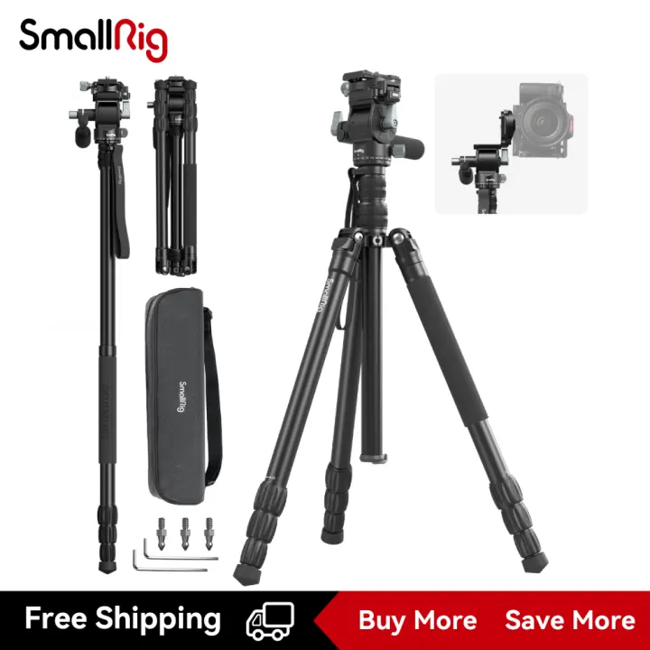 SmallRig 73" Video Tripod Kit with Pan Tilt Fluid Head for Vertical/Horizontal Shooting Max Load 15kg for Camcorder Mirrorless DSLR CT195 4307