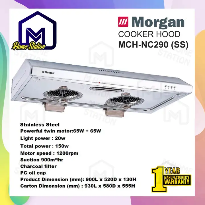 Morgan Large Cooker Hood Penyedut Asap Penyedut Minyak Dapur Mch Nc290 Ss Lazada