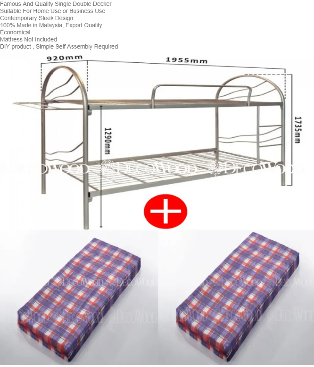 Single Double Decker Bed Metal Bunk, Bunk Bed Mattress Combo