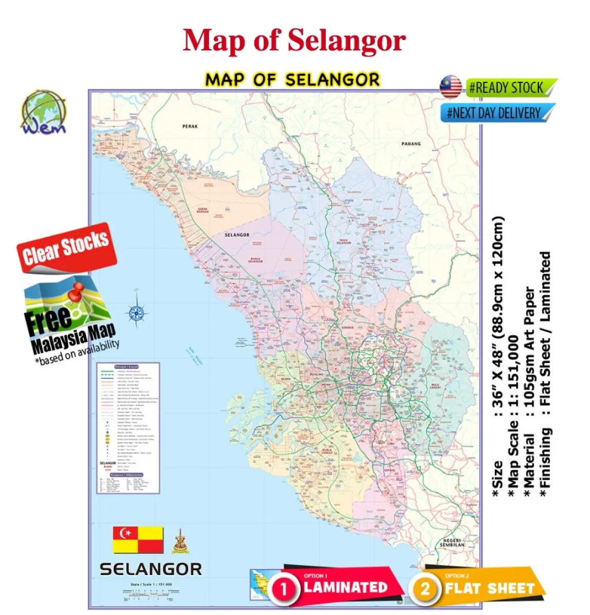Map Of Selangor 36 X 48 88 9cm X 120cm Lazada