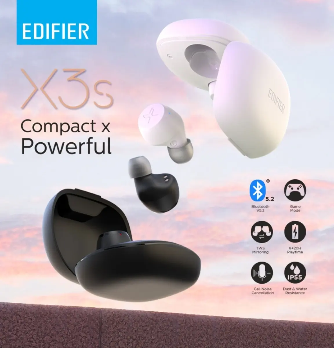 Edifier X3 Plus / X3Plus x3s - True Wireless Stereo Earphone Earbud Bluetooth 5.0 Qualcomm aptX Answer Call Mic IP54 Touch Control Voice assistant Sport [Original 1 Year Malaysia Warranty]