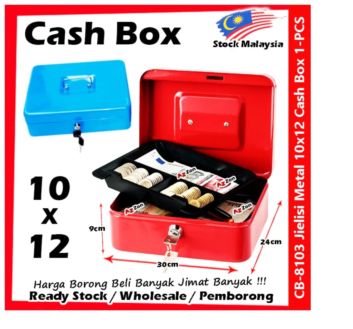 Security Cash Box 2-Layer Metal Cash Box with Lock 10x12 Kotak Besi Kunci  Kedai Mini Casher #Cash #Box #Metal #钱箱 #8103