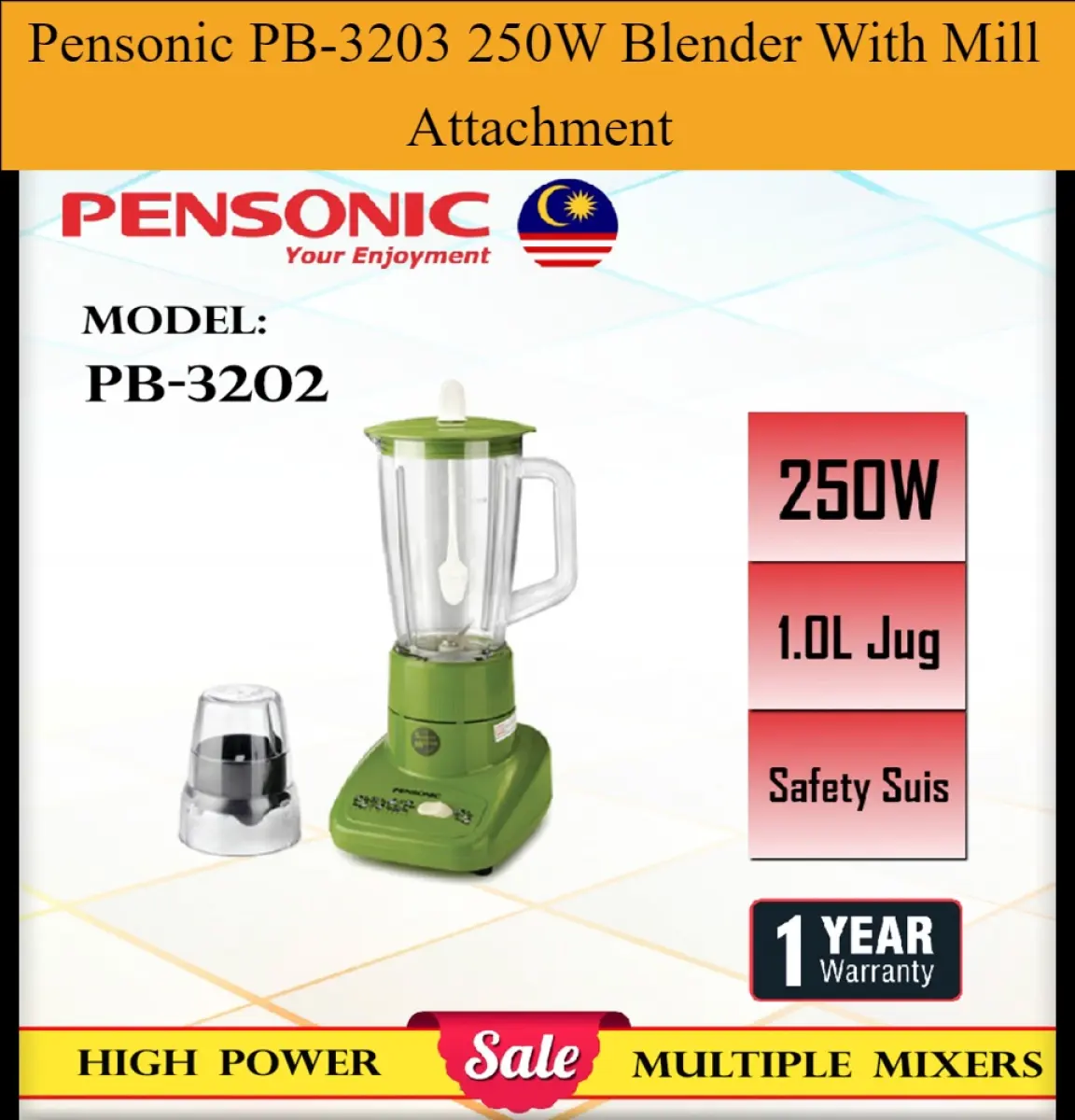 Pensonic PB-3203 250W Blender With Mill Attachment  Lazada