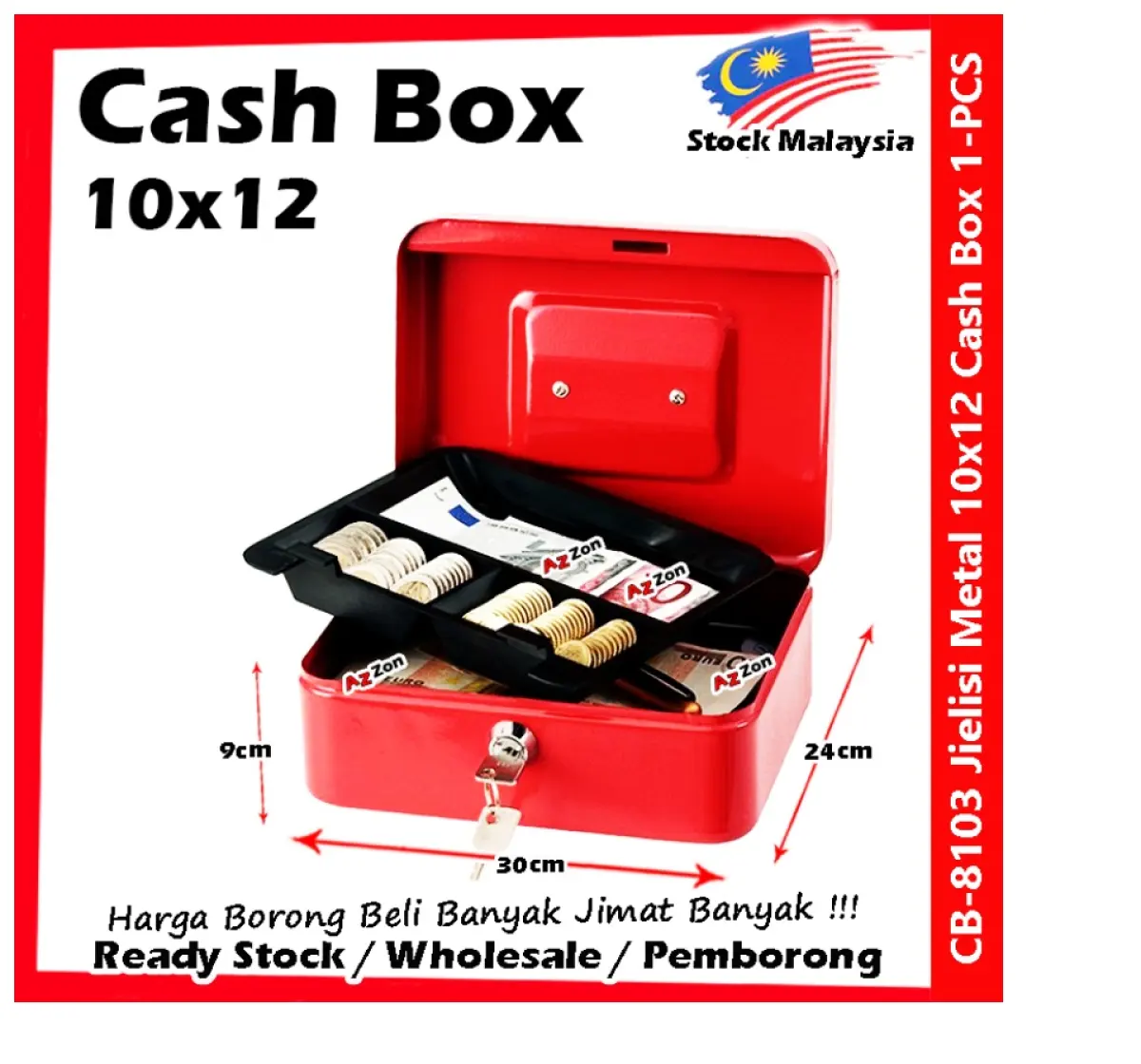 Security Cash Box 2-Layer Metal Cash Box with Lock 10x12 Kotak Besi Kunci Kedai Mini Casher #Cash #Box #Metal #钱箱 #8103