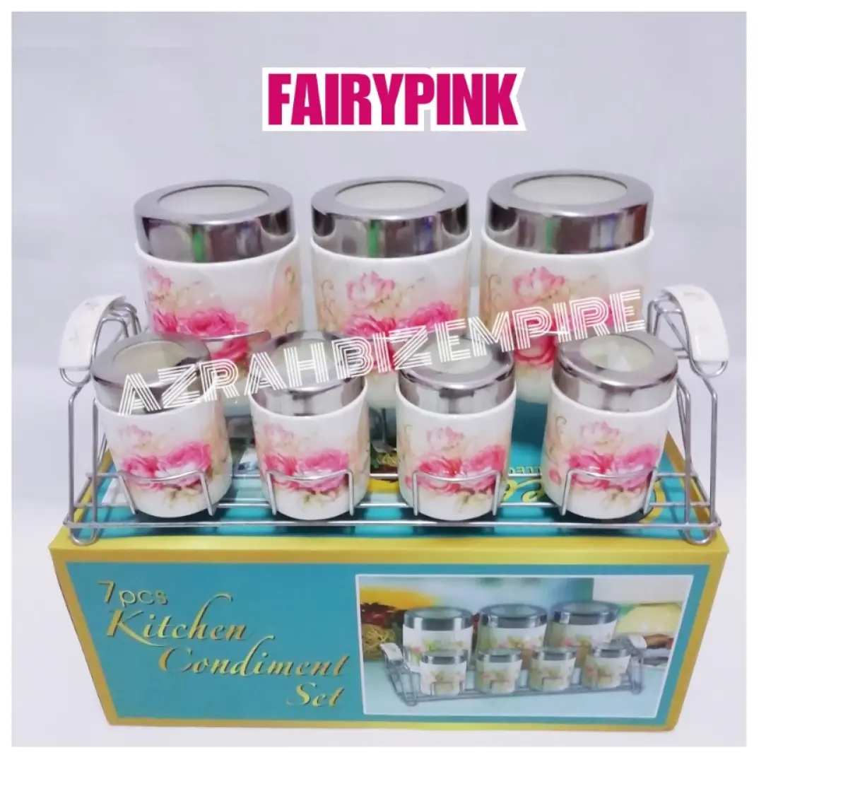 7PCS QUEENS KITCHEN CONDIMENT SET CORELLE DESIGN / SEASONING SALT BOX /  BEKAS KUIH RAYA / BEKAS GARAM GULA REMPAH