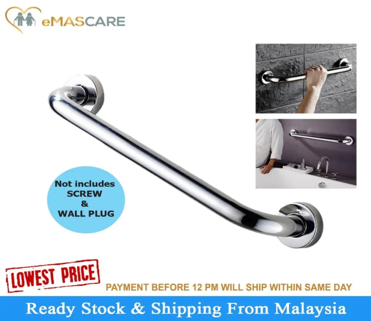 Safety Stainless Steel Shower Bathroom Bar Handrail Toilet Bar Toilet Handle Safety Bar Bath Grip Handle
