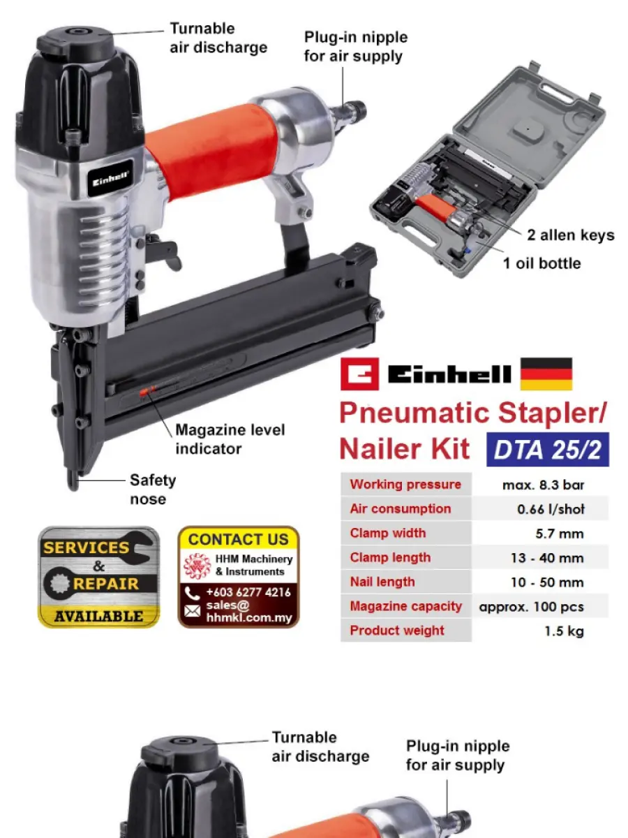 Einhell Pneumatic Stapler Nailer Kit Dta 25 2 Lazada