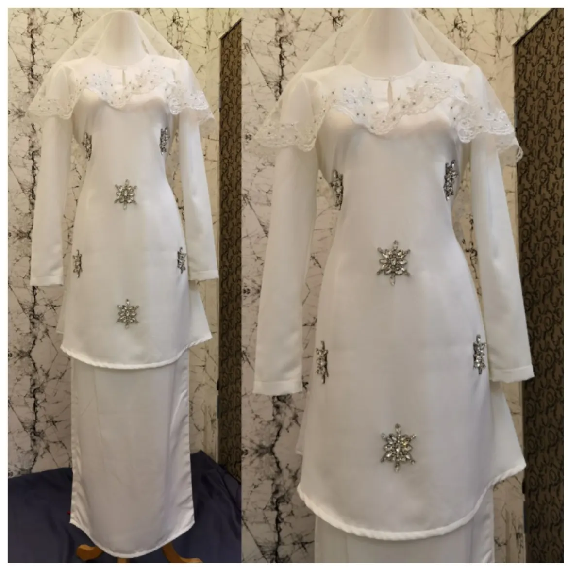 Baju Kurung Pahang Moden Warna Putih Off White Offwhite Couple Set Sedondon Nikah Sanding Pengantin Raya Bridesmaid Lazada