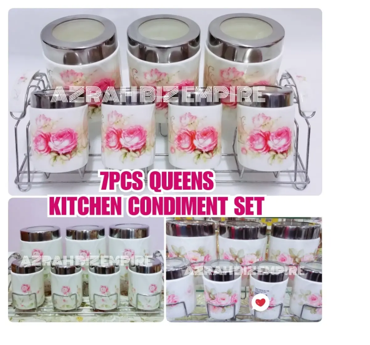 7PCS QUEENS KITCHEN CONDIMENT SET CORELLE DESIGN / SEASONING SALT BOX /  BEKAS KUIH RAYA / BEKAS GARAM GULA REMPAH