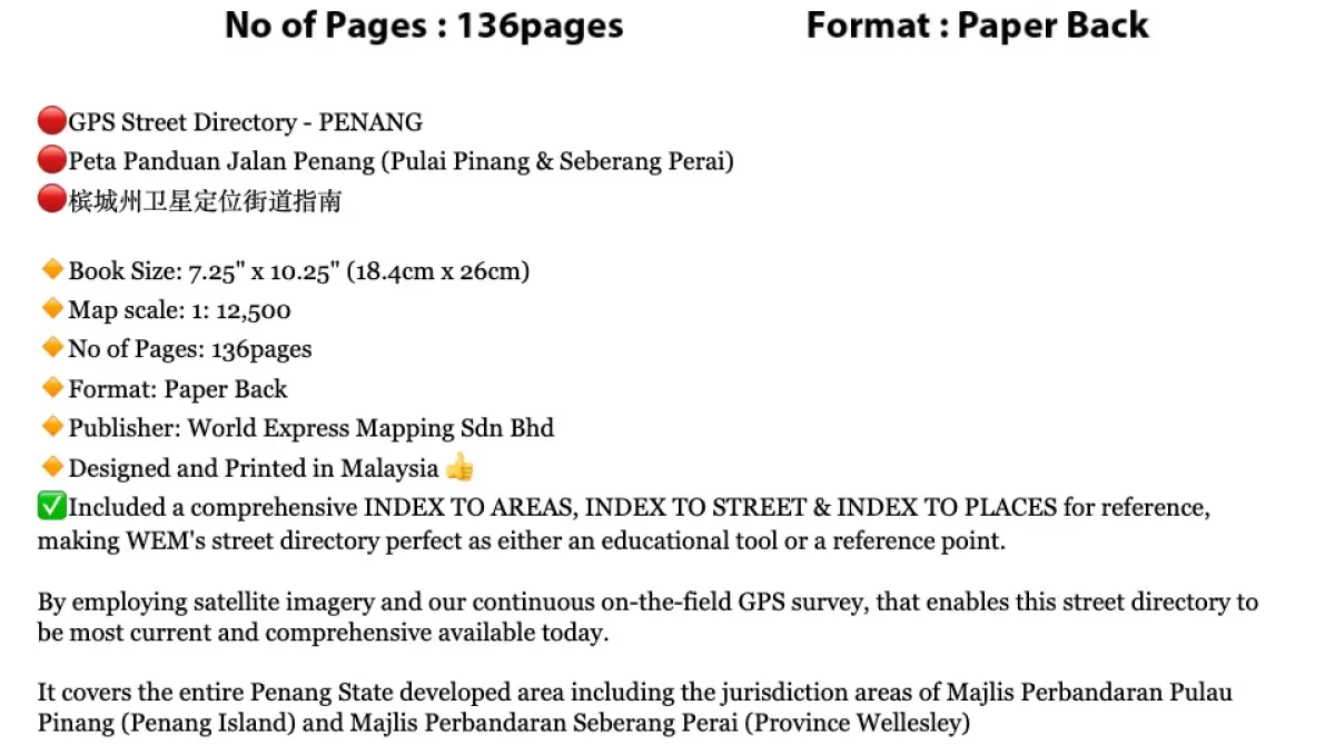 Gps Street Directory Penang Peta Panduan Jalan Penang Pulai Pinang Seberang Perai Lazada