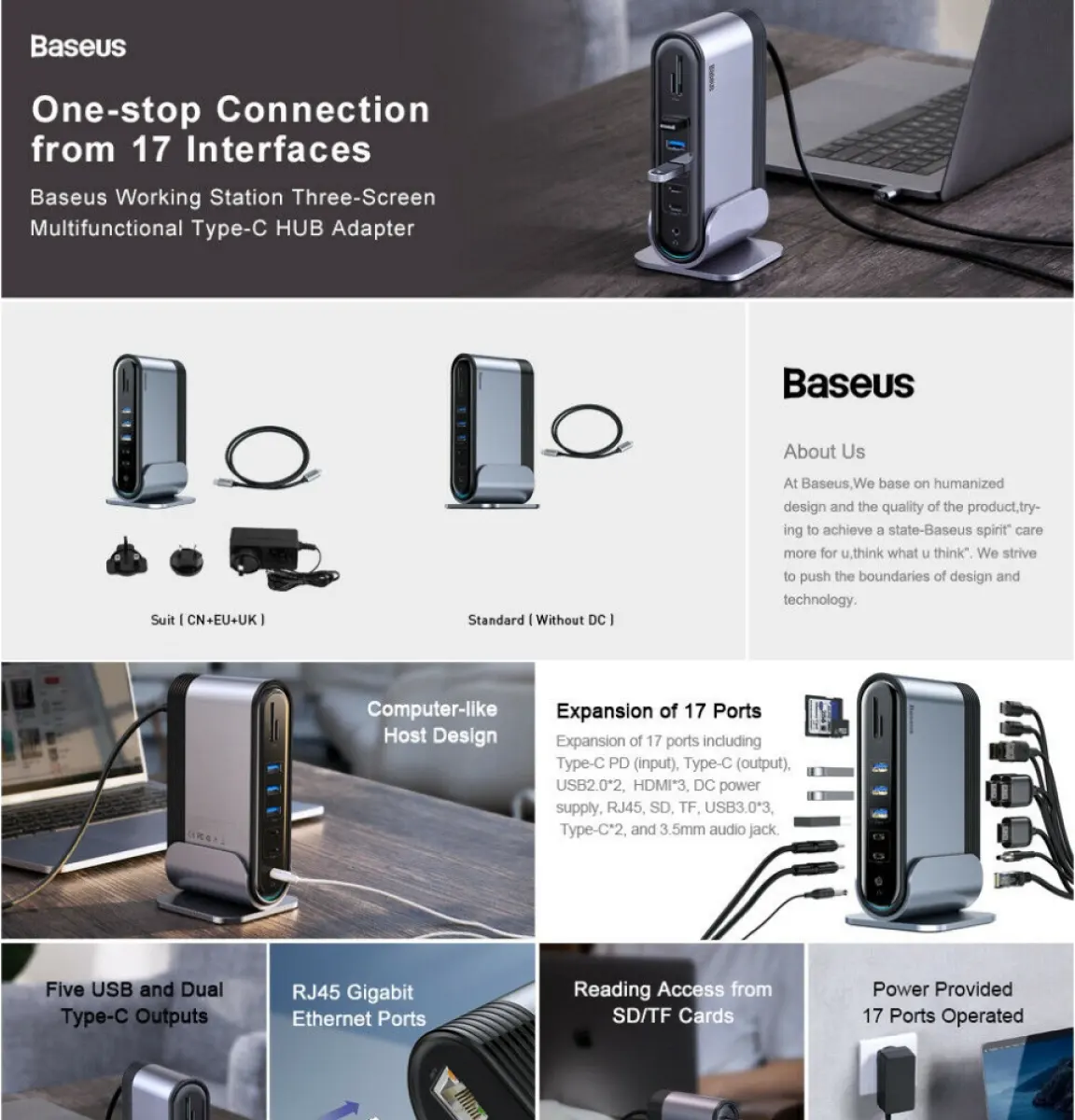Baseus 17 in 1 Working Docking Station Three-Screen Multifunctional Type-C  HUB Adapter (CAHUB-DG0G) | Lazada