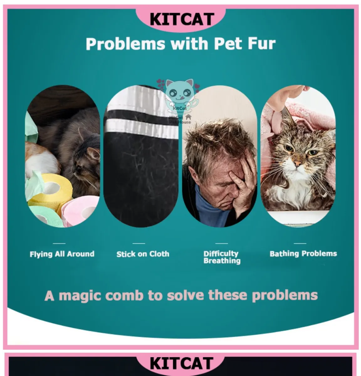 KitCat✨Cat Hair Remover Brush Cat And Dog Hair Comb Massager For Cats  Grooming Cleaning Long Hair Sikat Rambut Kucing Berus Kucing